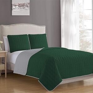 Blissful Living - Twin Dark Green & Gray Reversible Quilted Blanket & Sham